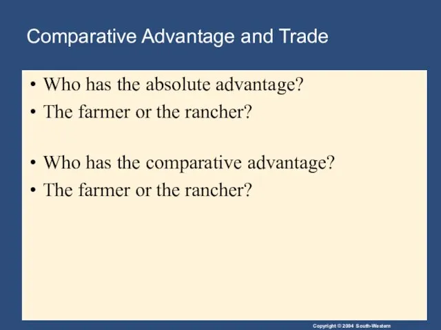 Comparative Advantage and Trade Who has the absolute advantage? The