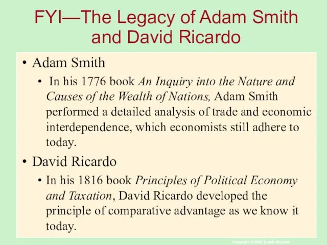 FYI—The Legacy of Adam Smith and David Ricardo Adam Smith