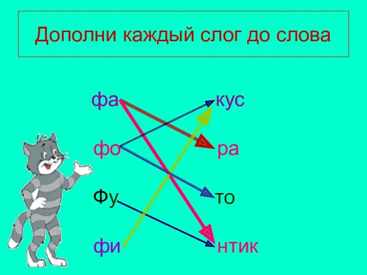 Дополни каждый слог до слова фа кус фо ра Фу то фи нтик