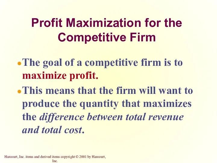 Profit Maximization for the Competitive Firm The goal of a competitive firm is