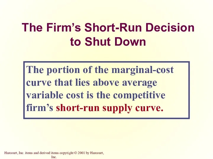 The Firm’s Short-Run Decision to Shut Down The portion of the marginal-cost curve