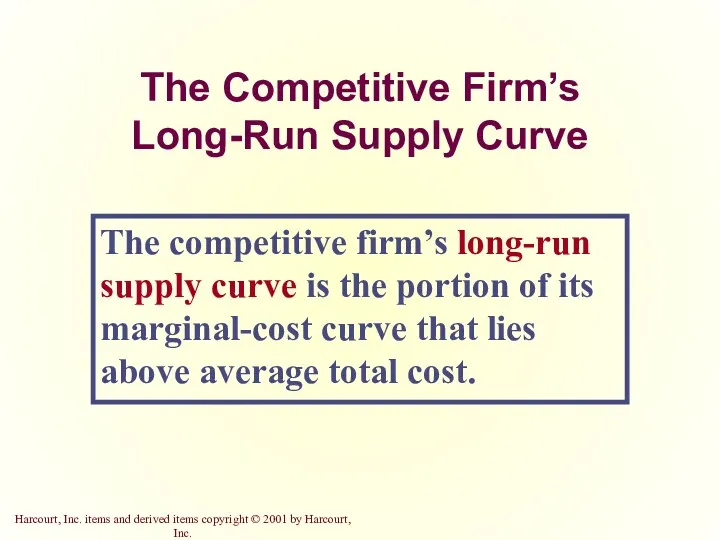 The Competitive Firm’s Long-Run Supply Curve The competitive firm’s long-run supply curve is