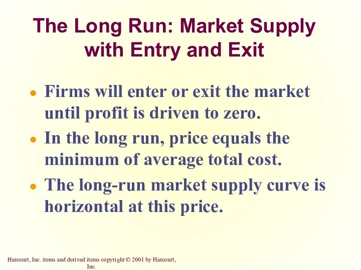 The Long Run: Market Supply with Entry and Exit Firms will enter or