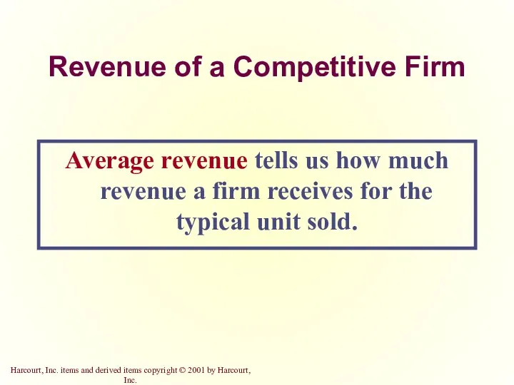Revenue of a Competitive Firm Average revenue tells us how much revenue a