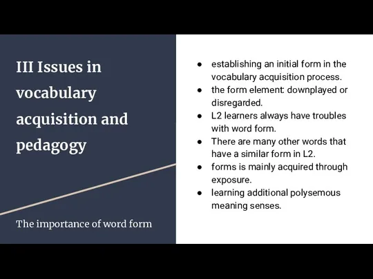 III Issues in vocabulary acquisition and pedagogy establishing an initial