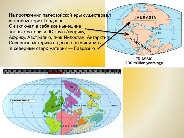 На протяжении палеозойской эры существовал южный материк Гондвана. Он включал в себя все