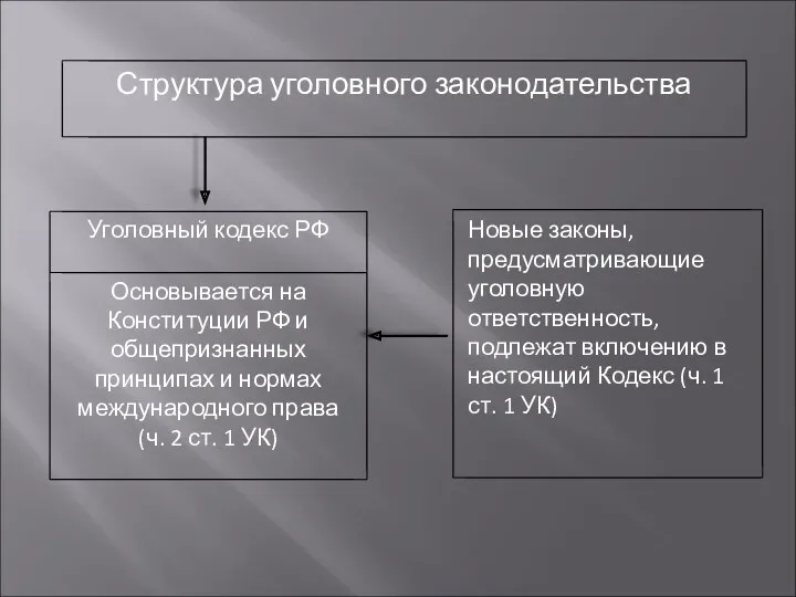 Новые законы, предусматривающие уголовную ответственность, подлежат включению в настоящий Кодекс (ч. 1 ст. 1 УК)