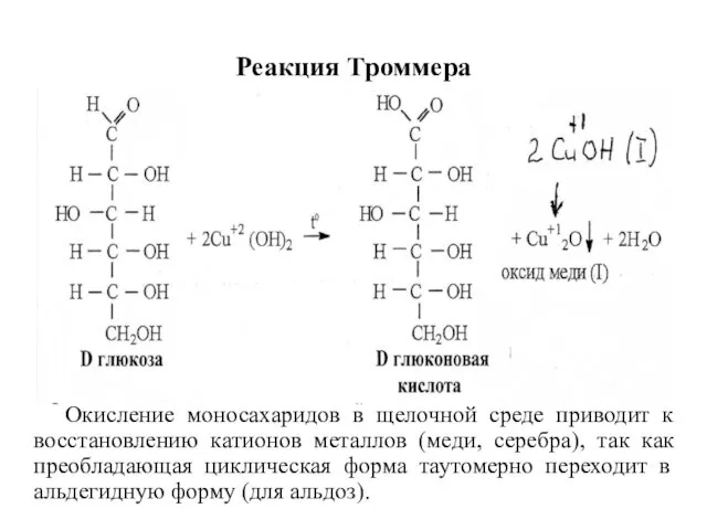 Реакция Троммера Окисление моносахаридов в щелочной среде приводит к восстановлению