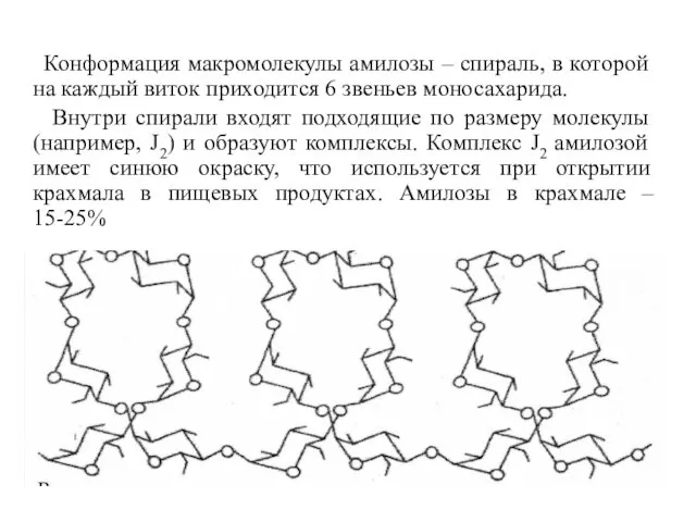 Конформация макромолекулы амилозы – спираль, в которой на каждый виток