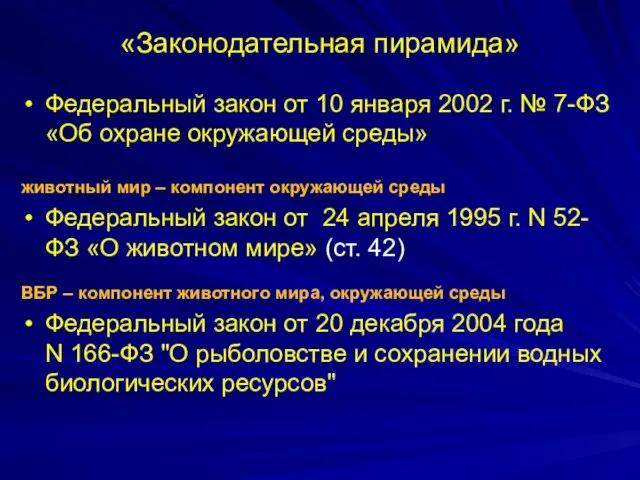 «Законодательная пирамида» Федеральный закон от 10 января 2002 г. №