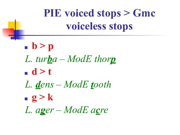 PIE voiced stops > Gmc voiceless stops b > p