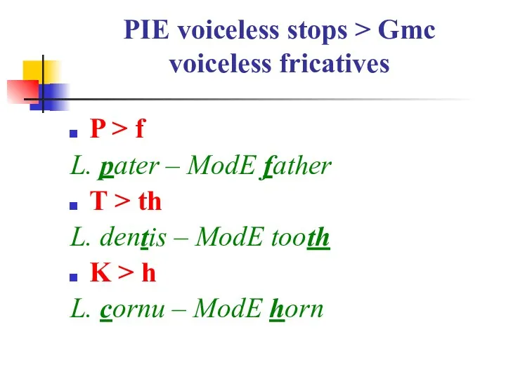 PIE voiceless stops > Gmc voiceless fricatives P > f