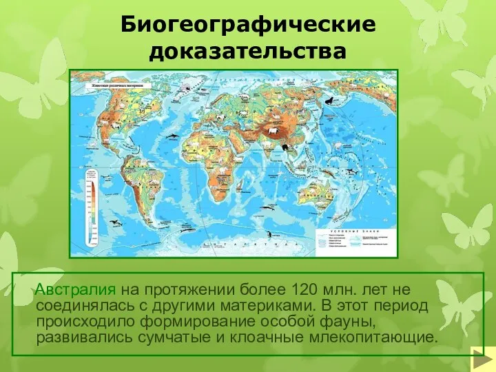 Биогеографические доказательства Австралия на протяжении более 120 млн. лет не соединялась с другими