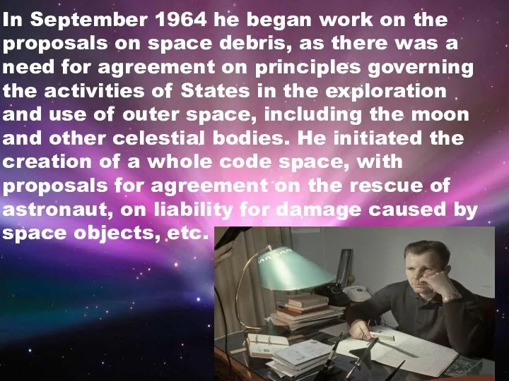 In September 1964 he began work on the proposals on