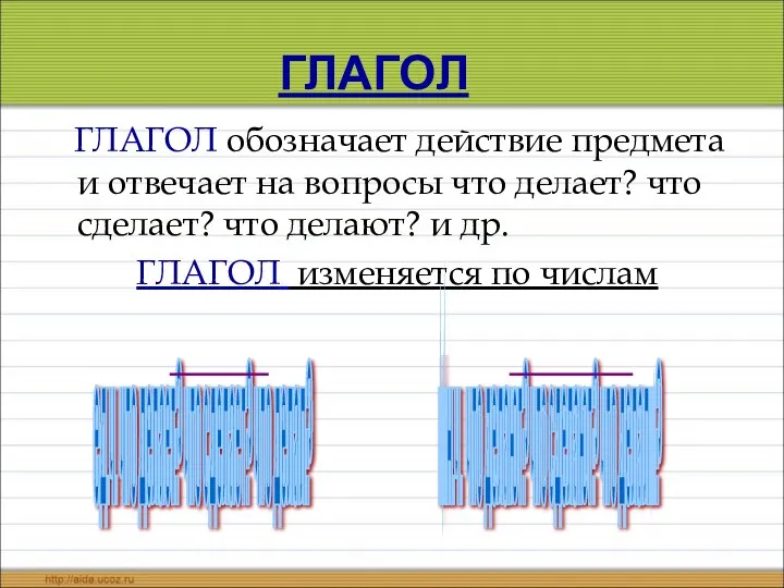 ГЛАГОЛ ГЛАГОЛ обозначает действие предмета и отвечает на вопросы что