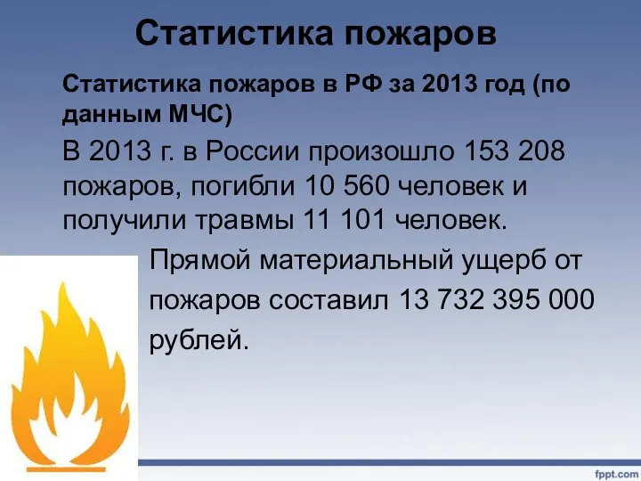 Статистика пожаров Статистика пожаров в РФ за 2013 год (по