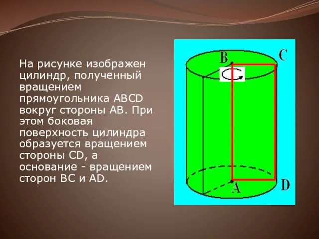 На рисунке изображен цилиндр, полученный вращением прямоугольника ABCD вокруг стороны