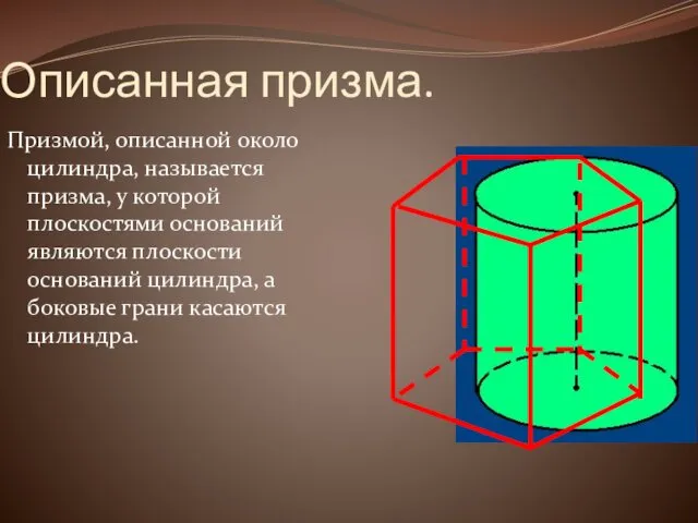 Описанная призма. Призмой, описанной около цилиндра, называется призма, у которой