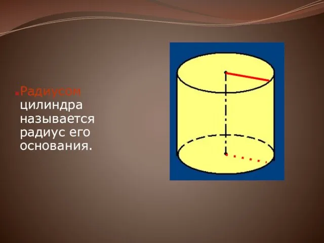 Радиусом цилиндра называется радиус его основания.