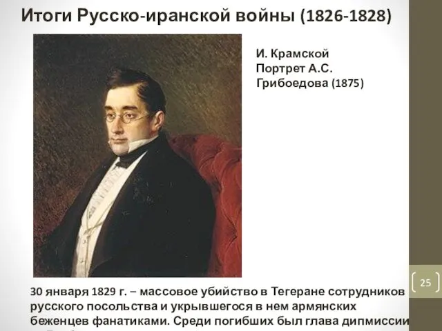 И. Крамской Портрет А.С. Грибоедова (1875) Итоги Русско-иранской войны (1826-1828) 30 января 1829