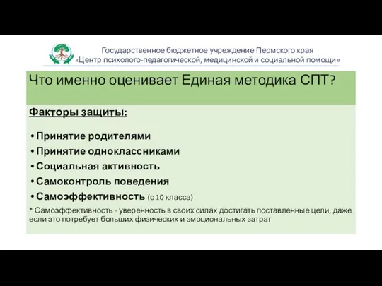 Что именно оценивает Единая методика СПТ? Факторы защиты: Принятие родителями