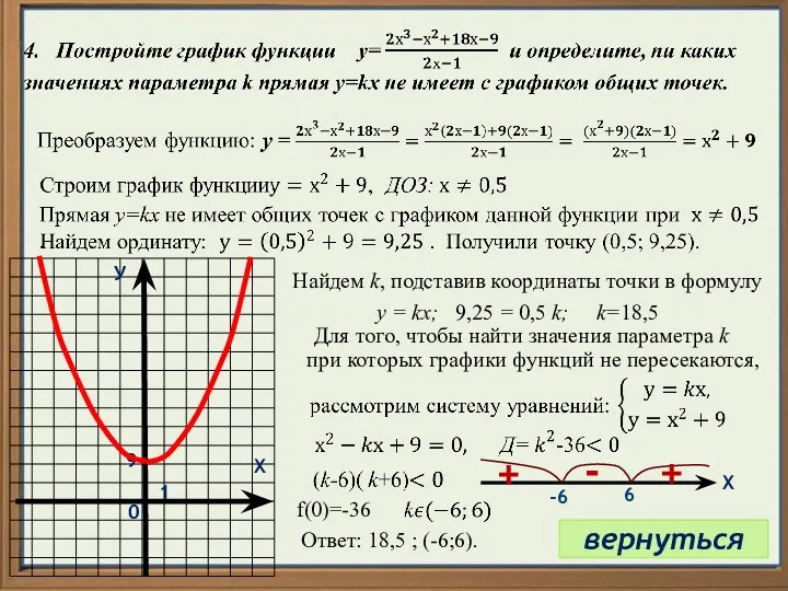 У Х 1 0 9 Найдем k, подставив координаты точки