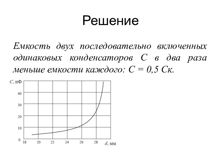 Решение Емкость двух последовательно включенных одинаковых конденсаторов С в два