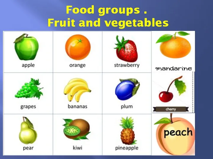 Food groups . Fruit and vegetables