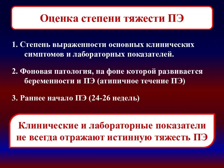 1. Степень выраженности основных клинических симптомов и лабораторных показателей. 2.