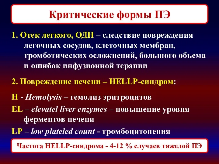 1. Отек легкого, ОДН – следствие повреждения легочных сосудов, клеточных