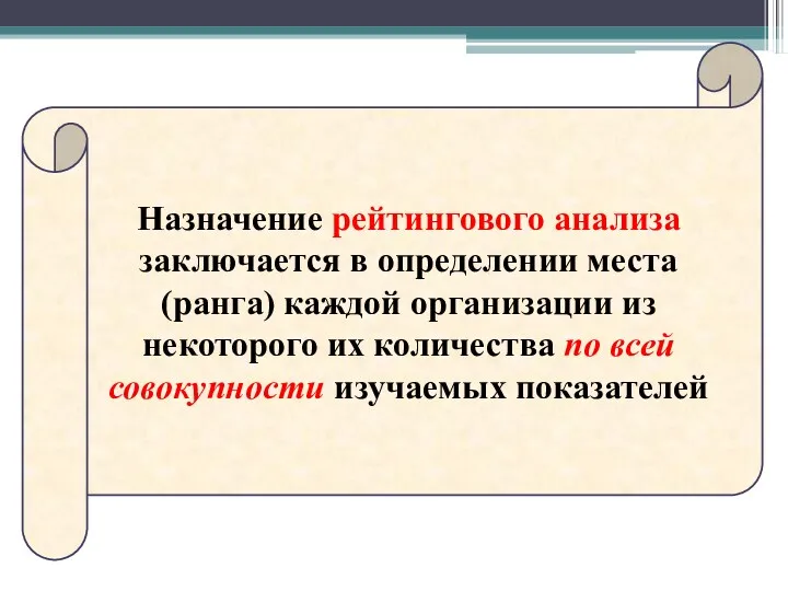 Назначение рейтингового анализа заключается в определении места (ранга) каждой организации