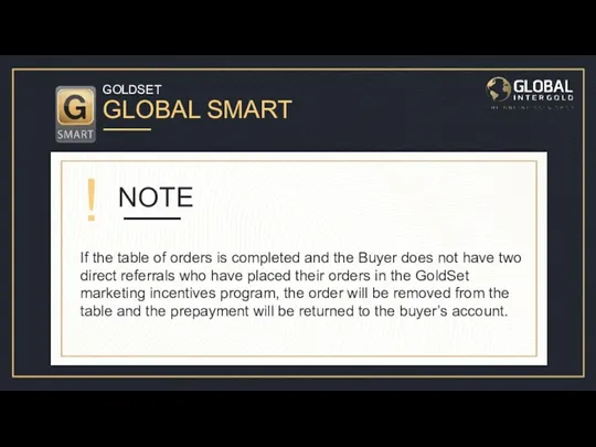 GOLDSET GLOBAL SMART NOTE ! If the table of orders