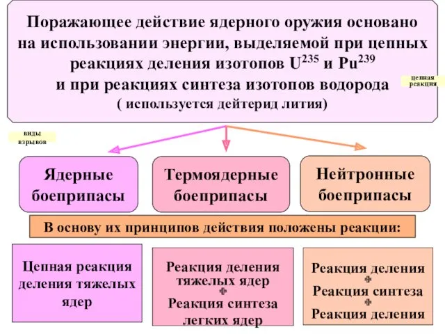 В основу их принципов действия положены реакции: Поражающее действие ядерного