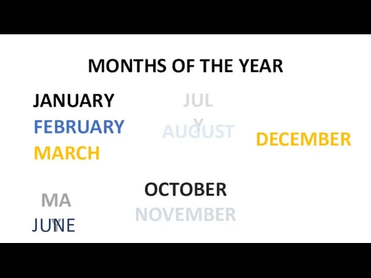 MONTHS OF THE YEAR JANUARY FEBRUARY MARCH APRIL MAY JUNE JULY AUGUST SEPTEMBER OCTOBER NOVEMBER DECEMBER