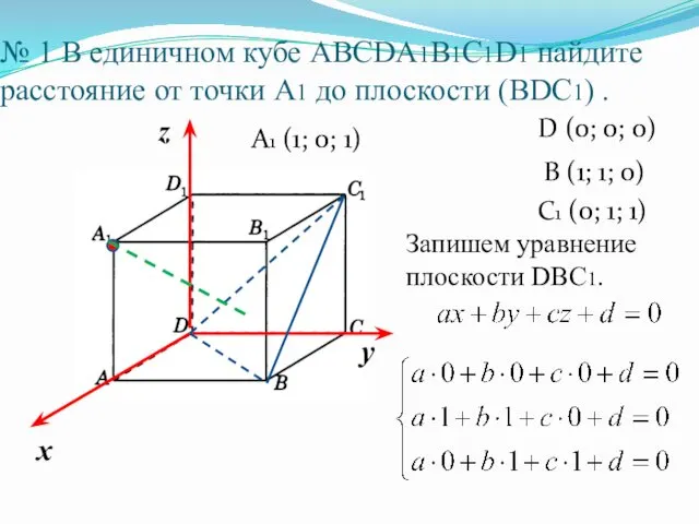 № 1 В единичном кубе АВСDA1B1C1D1 найдите расстояние от точки