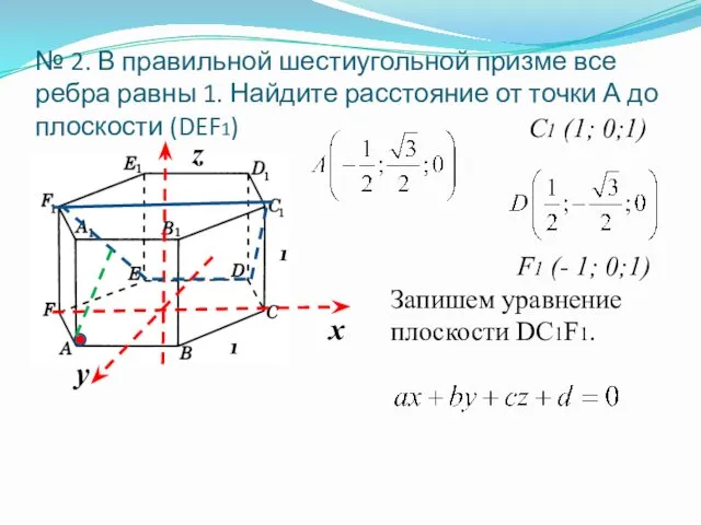 № 2. В правильной шестиугольной призме все ребра равны 1.