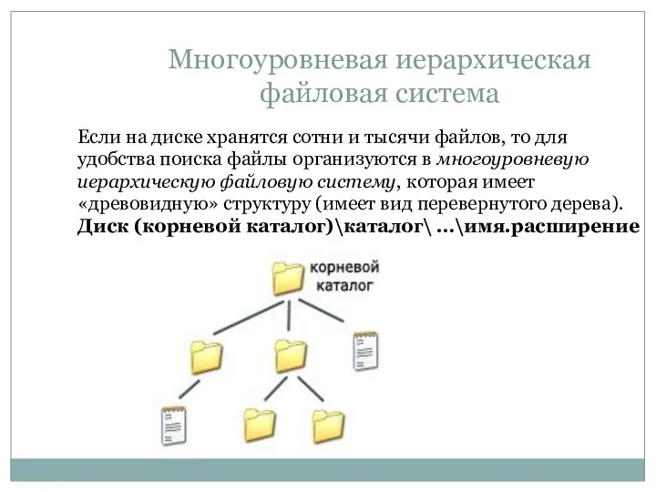 Многоуровневая иерархическая файловая система Если на диске хранятся сотни и