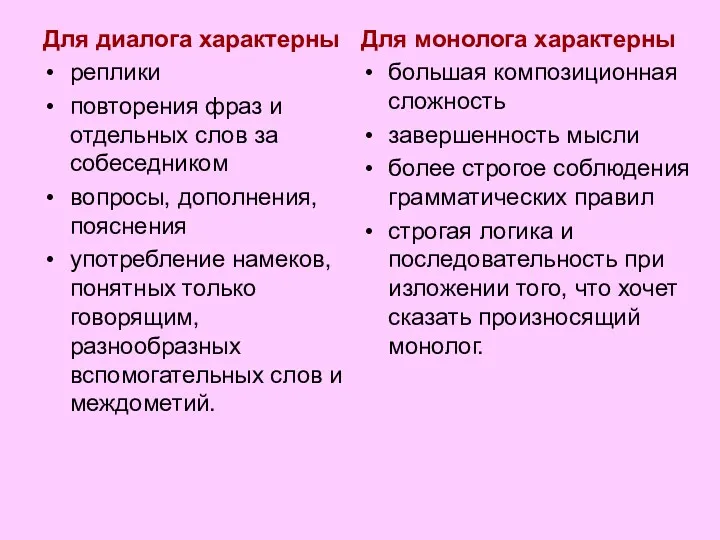 Для диалога характерны реплики повторения фраз и отдельных слов за