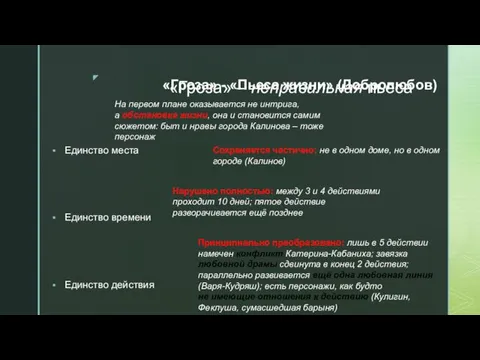 «Гроза» – неправильная пьеса Единство места Единство времени Единство действия