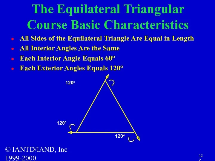 © IANTD/IAND, Inc 1999-2000 The Equilateral Triangular Course Basic Characteristics All Sides of