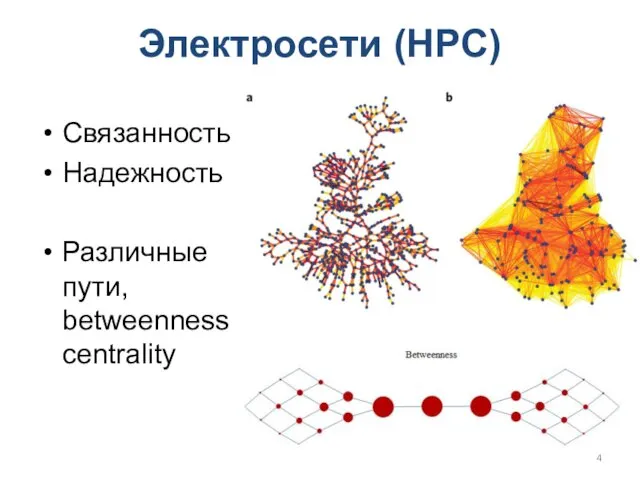 Электросети (HPC) Связанность Надежность Различные пути, betweenness centrality
