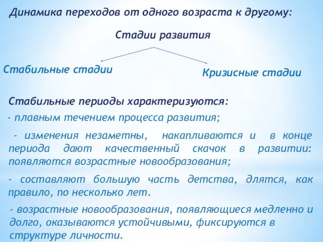 Динамика переходов от одного возраста к другому: Стадии развития Стабильные