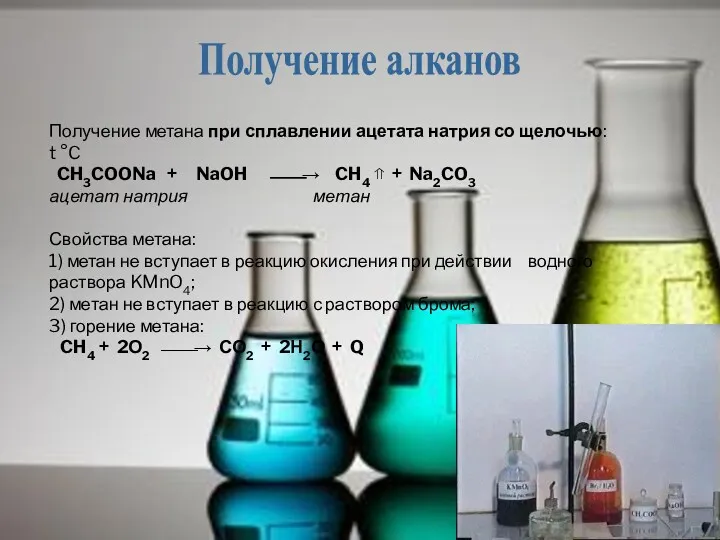 Получение метана при сплавлении ацетата натрия со щелочью: t °C