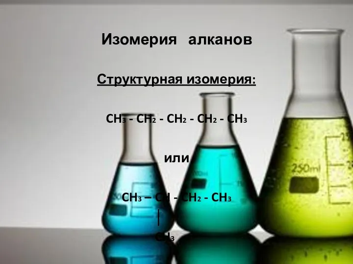 Изомерия алканов Структурная изомерия: CH3 - CH2 - CH2 -