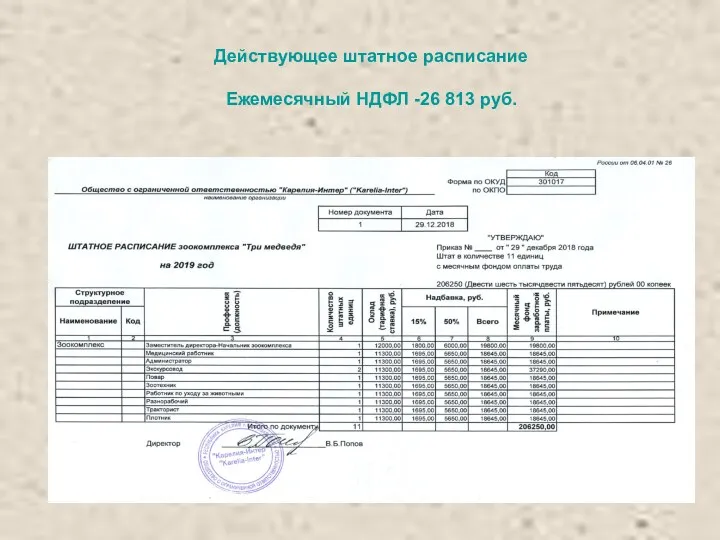 Действующее штатное расписание Ежемесячный НДФЛ -26 813 руб.
