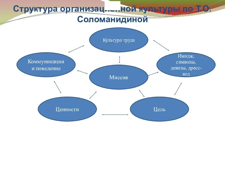 Структура организационной культуры по Т.О.Соломанидиной Incontinence Care Миссия Цель Ценности Коммуникации и поведение