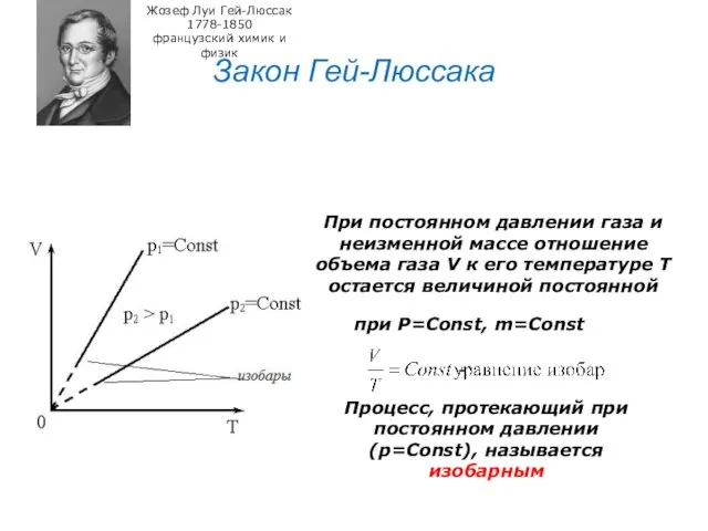 Закон Гей-Люссака Жозеф Луи Гей-Люссак 1778-1850 французский химик и физик