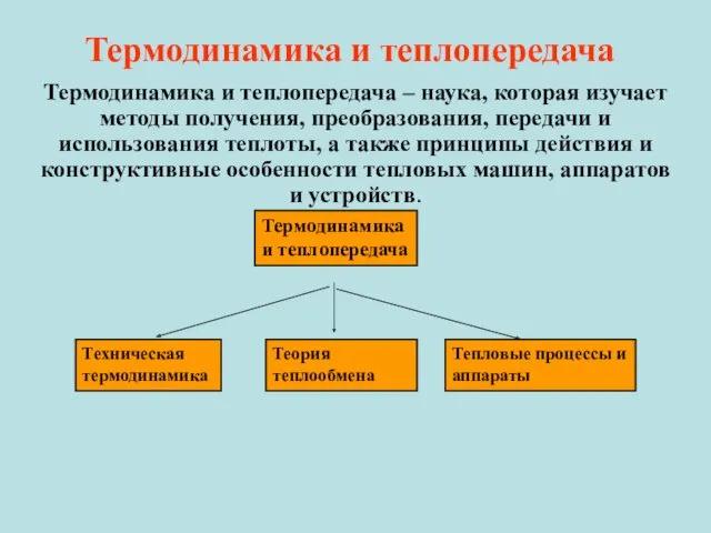 Термодинамика и теплопередача Термодинамика и теплопередача – наука, которая изучает