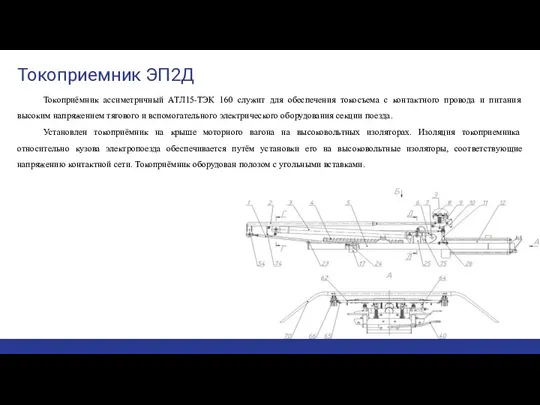 Токоприемник ЭП2Д Токоприёмник ассиметричный АТЛ15-ТЭК 160 служит для обеспечения токосъема