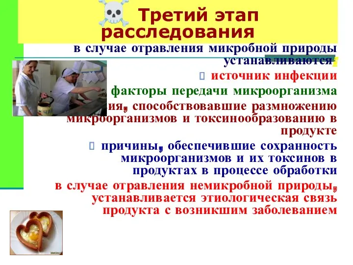 ☠ Третий этап расследования в случае отравления микробной природы устанавливаются: